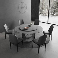 PEPPER CRAB Italian light luxury rock plate with turntable round table and dining chair combination