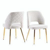 Latitude Run® Off White Faux Fur Dining Chairs with Metal Legs