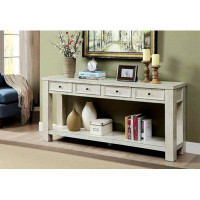 Loon Peak Sofa Table Antique White Rustic Solid Wood Storage Table Open Shelf Bottom Living Room 1Pc Side Table.
