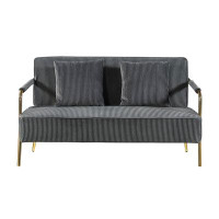 Mercer41 56" Width Modern Upholstered Pleated Velvet Loveseat Comfy 2 Seater Small Sofa Couch With Gold Metal Legs 2Pcs