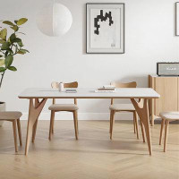 Fit and Touch 70.87" White+Burlywood Rock Beam+Solid Wood Dining Table