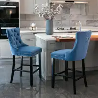 House of Hampton Contemporary Velvet Upholstered Barstools With Button Tufted Decoration And Wooden Legs, And Chrome Nai