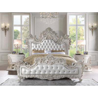iHome Studio Madison Eastern Rococo Style King Bed, Buttun Tufted, White