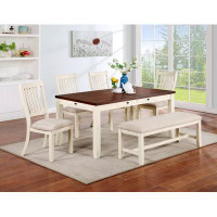 Red Barrel Studio Dining Room Furniture 6Pc Dining Set Dining Table W Drawers 4X Side Chairs 1X Bench Rubberwood Walnut