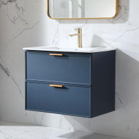Ebern Designs Suheyb 30" Modern Blue Wall Mounted Single Bathroom Vanity with Two Drawers