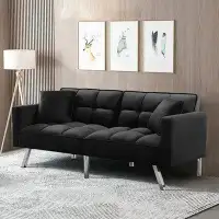 Latitude Run® Latitude Run® Convertible Sofa Bed,Velvet Futon Sofa ,Sleeper Couch With Armrest And 2 Pillows For Living
