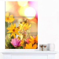 Made in Canada - Design Art 'Blooming Yellow and Pink Flowers' 3 Piece Photographic Print on Wrapped Canvas Set