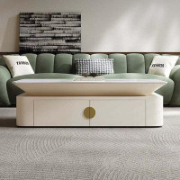 MABOLUS 51.18" Creamy White Stone+Solid Wood Rectangle Coffee Table