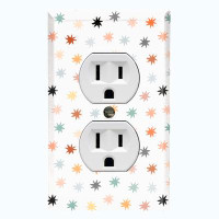 WorldAcc Metal Light Switch Plate Outlet Cover (Colorful White Polka Dot Stars - Single Duplex)