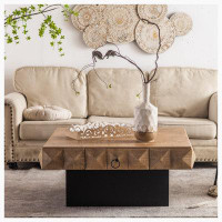 Loon Peak Three-dimensional Embossed  Pattern Square Retro Coffee Table with 2 Drawers