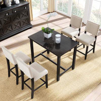 Tusuton 5 Piece Dining Table Set with 4 Upholstered Chairs for Small Places