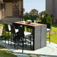 Latitude Run® Patiojoy 7 Pieces Outdoor Rattan Wicker Dining Table Set With Cushions