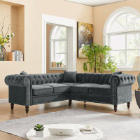Latitude Run® 80" Deep Button Tufted Upholstered Roll Arm L-shaped Sofa