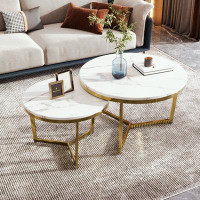 Mercer41 Modern Round Nesting Coffee Table Set 2-Piece with metal Base