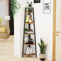 17 Stories 5-Tier Ladder Corner Shelf, Display Rack Multipurpose Bookshelf And Plant Stand For Living Room(Brown)
