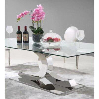 Orren Ellis Tempered 15Mm Glass Table Top With C Shaped Steel Frame Dining Table