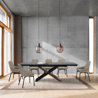Hokku Designs Kerril 7 Piece Extendable Modern Cross Legs Dining Set with Faux Leather Swivel Chairs