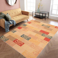 Isabelline Geometric/Floral Hand-Knotted Rectangle 6' x 8'8" Wool Area Rug in Tan/Light Brown