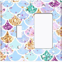 WorldAcc Metal Light Switch Plate Outlet Cover (Mermaid Seahorse Colourful Glitter Scale - (L) Single Toggle / (R) Singl