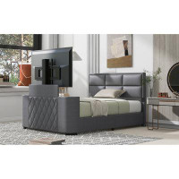 Ebern Designs Queen Size Upholstery Tv Platform Bed Frame With Adjustable Headboard, Support Legs - Sleek Grey