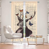 East Urban Home Lined Window Curtains 2-panel Set for Window Size by Madame - Deer Portrait Butterflies