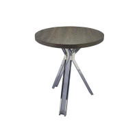 17 Stories Wood Top Metal Base Round Bar Table In Dark Oak And Chrome