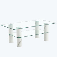 Ivy Bronx Modern minimalist double layered transparent tempered glass coffee table and coffee table