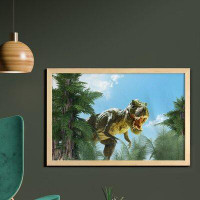 East Urban Home Ambesonne Fantasy Wall Art With Frame, Giant Dinosaur In Forest Jurassic Monster Fossil Creature Digital