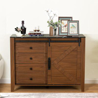 Gracie Oaks Drawer Dresser Cabinet,Sideboard,Bar Cabinet,Buffet Server Console Brown & White