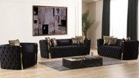 Spring Sale!!  Charming Modern Black Sofa w/Button Tufting &amp; Gold Accents