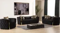 Spring Sale!!  Charming Modern Black Sofa w/Button Tufting &amp; Gold Accents