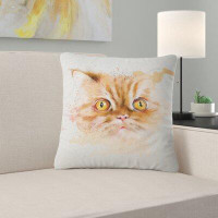 East Urban Home Animal Serious Cat Face Watercolor Sketch Pillow