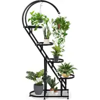 17 Stories Plant Stand Indoor 5 Tier Metal Plant Shelf, Adjustable Heart Shape Tall Plant Stand With Rack, Black Outdoor