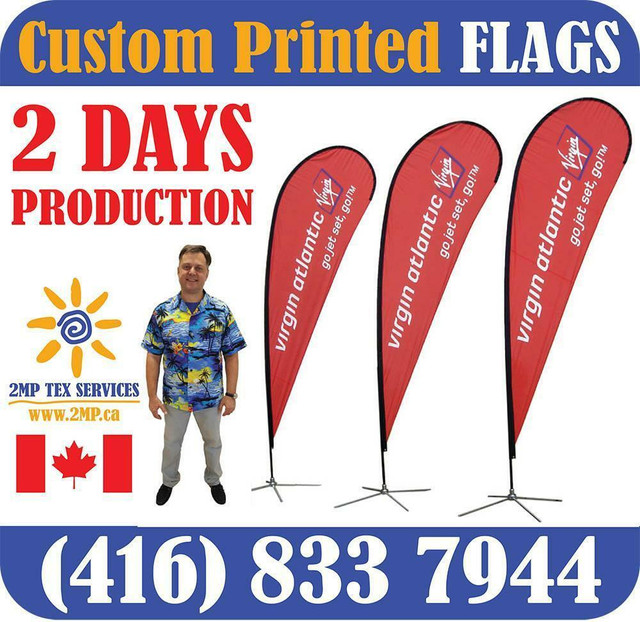 OUTDOOR Custom Dye-Sublimation Printed DOUBLE-SIDED FLAGS in 2 Days (Feather or Teardrop shape) Trade Show Fabric Signs in Other Business & Industrial