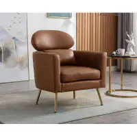 Mercer41 PU Leather Accent Chair Comfy Living Room Chair Slipper Chair Mid Century Single Sofa Arm Chair With Golden Leg
