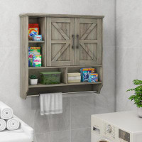 Gracie Oaks Bathroom Cabinet Wall Mounted With Towels Bar,29" H Wall Cabinet,Grey