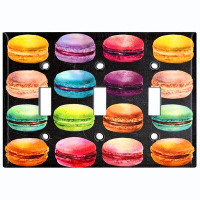 WorldAcc Metal Light Switch Plate Outlet Cover (Colourful Macaron Treat Black  - Triple Toggle)