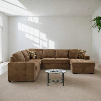 Hokku Designs Buffie 123.62'' Linen Modular Sofa
