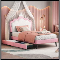 House of Hampton Upholstered Princess Bed With Crown Headboard and 2 Drawers