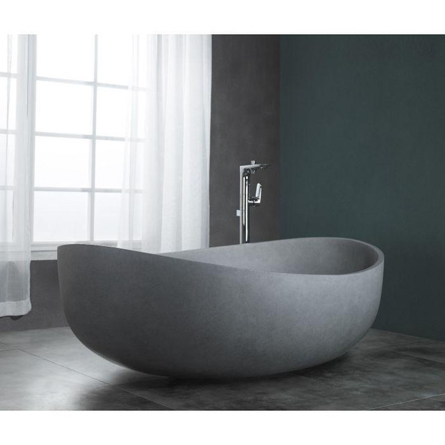 63x38 Solid Concrete Gray Matte Oval Bathtub, W Center Drain ( NO Overflow ) - ABCO63TUB in Plumbing, Sinks, Toilets & Showers