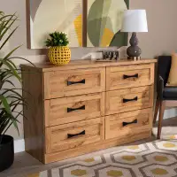Ebern Designs Lefancy Katreena Modern and Contemporary 6-Drawer Oak Brown Finished Wood Storage Dresser