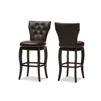 Red Barrel Studio Austin Dark Brown Faux Leather Upholstered Button-Tufted 29-Inch Swivel Bar Stool (Set Of 2)