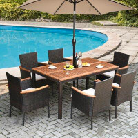 Winston Porter Chaley Rectangular 6 - Person 59'' Long Dining Set with Cushions and Umbrella Hole