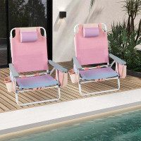 Arlmont & Co. Arlmont & Co. 2-pack Folding Backpack Beach Chair 5-position Outdoor Reclining Chairs With Pillow Pink