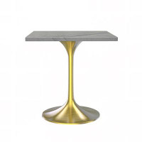 Mercer41 Mercer41 Vyshonn Square Dining Table, Brushed Gold Base With Laminated White Marbleized Top