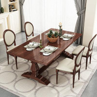 Great Deals Trading 4 - Person Brown Rectangular Pine Dining Table Set