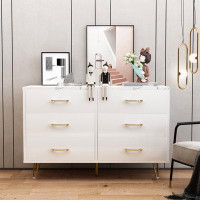 Mercer41 Mordern Dresser, Imitation Marble Texture Chest Of Drawers, 6 Drawer Double Dresser, Clothes Storage Organizer