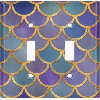 WorldAcc Metal Light Switch Plate Outlet Cover (Mermaid Blue Purple Scale  - Double Toggle)