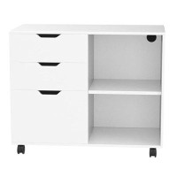 Latitude Run® 3-Drawer Wood File Cabinet, Printer Stand With Open Storage Shelves For Home Office, White