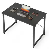 Ebern Designs Timeless Black Wood Computer Desk - Spacious, Durable, Stylish, Easy Assembly